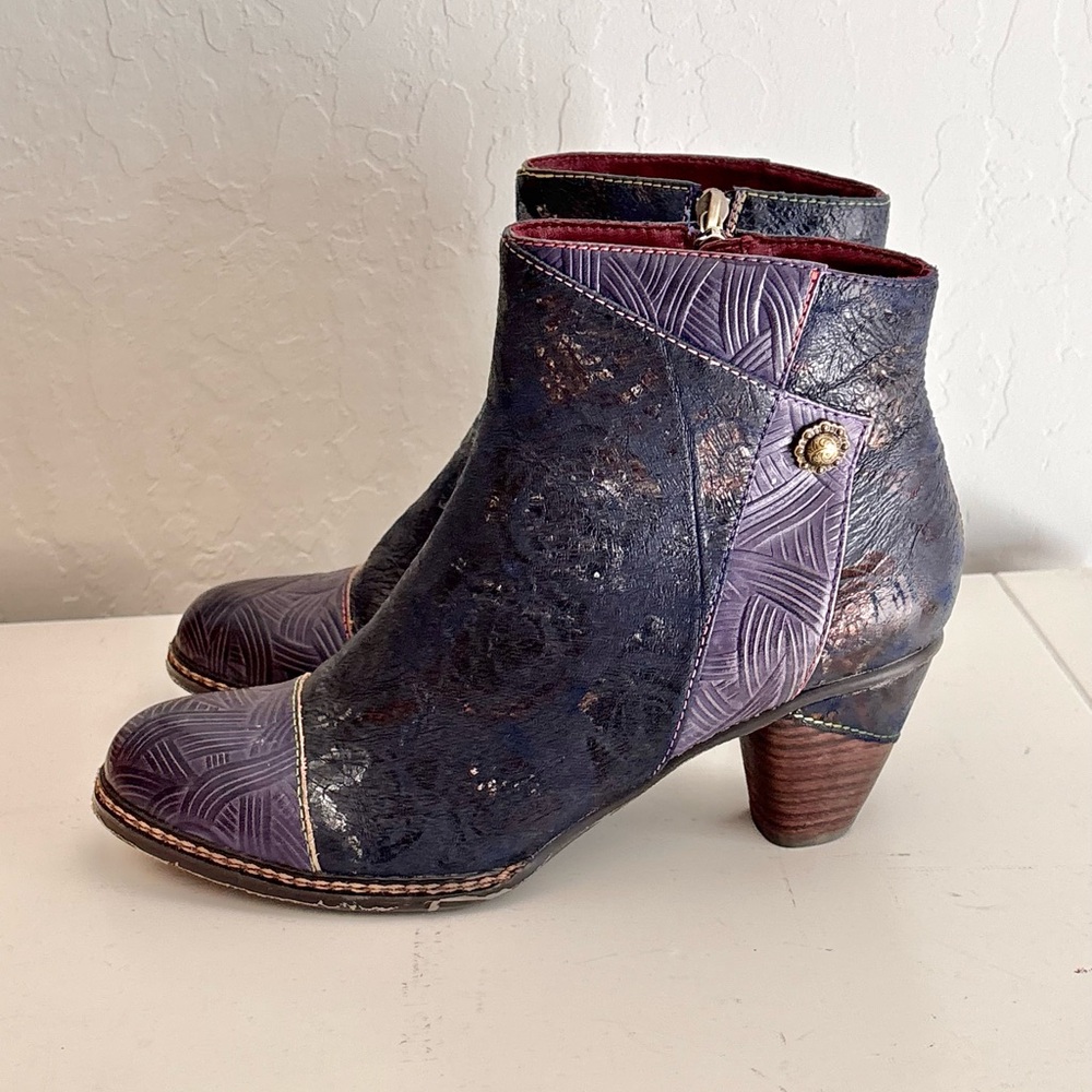 L'Artiste by Spring Step Waterlily Booties Crushed Navy Blue Leather, Sz 40/9.5 - Picture 3 of 11